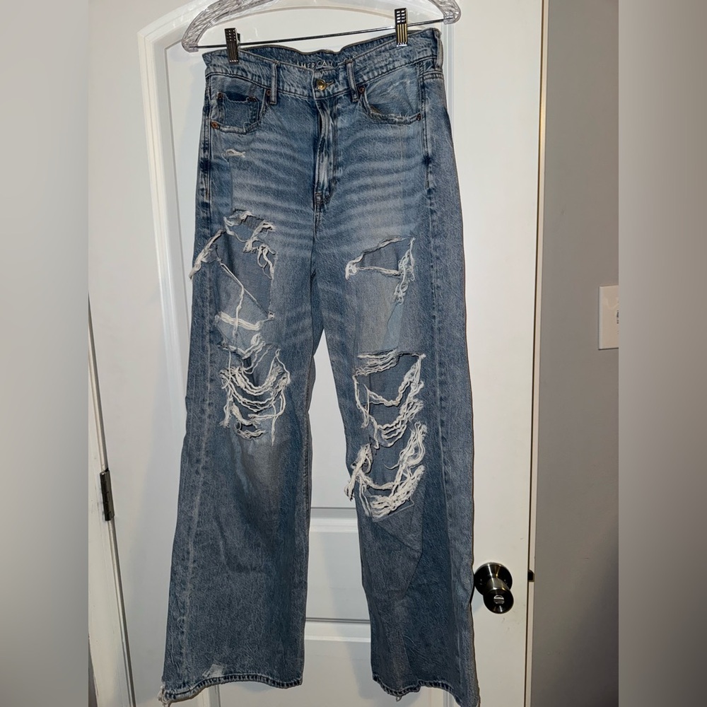 American Eagle Outfitters Blue Distressed Flare Jeans
